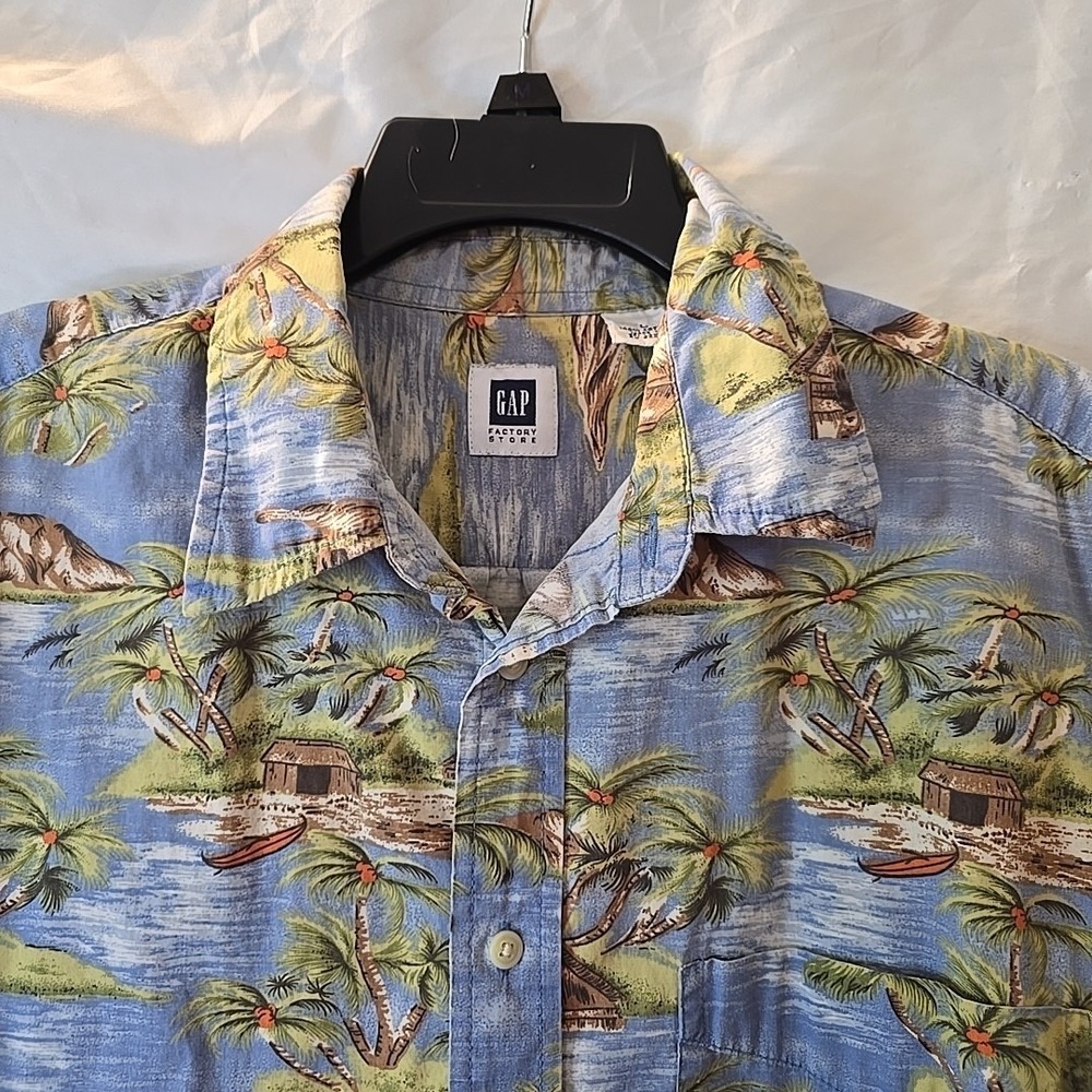 Vtg Gap Men's Y2K Hawaiian Island Native Palm Trees Short Sleeve Shirt Sz L - Picture 6 of 16
